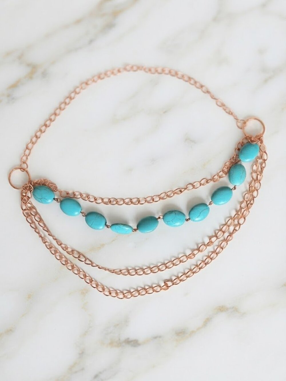 Teal Stone Chain Layered Necklace
